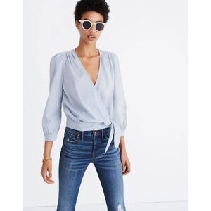 Madewell Blue Wrap Top in Indigo Stripe Blouse, size XXS